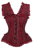 Daisy Corsets Top Drawer Red/Black Brocade & Lace Steel Boned Corset w/Cap Sleeves - Daisy Corsets - Flyclothing LLC