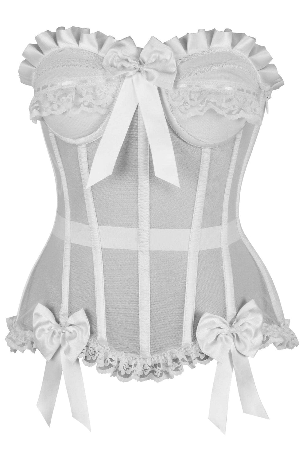 Daisy Corsets Top Drawer Steel Boned White Mesh Underwire Bustier Corset - Daisy Corsets - Flyclothing LLC