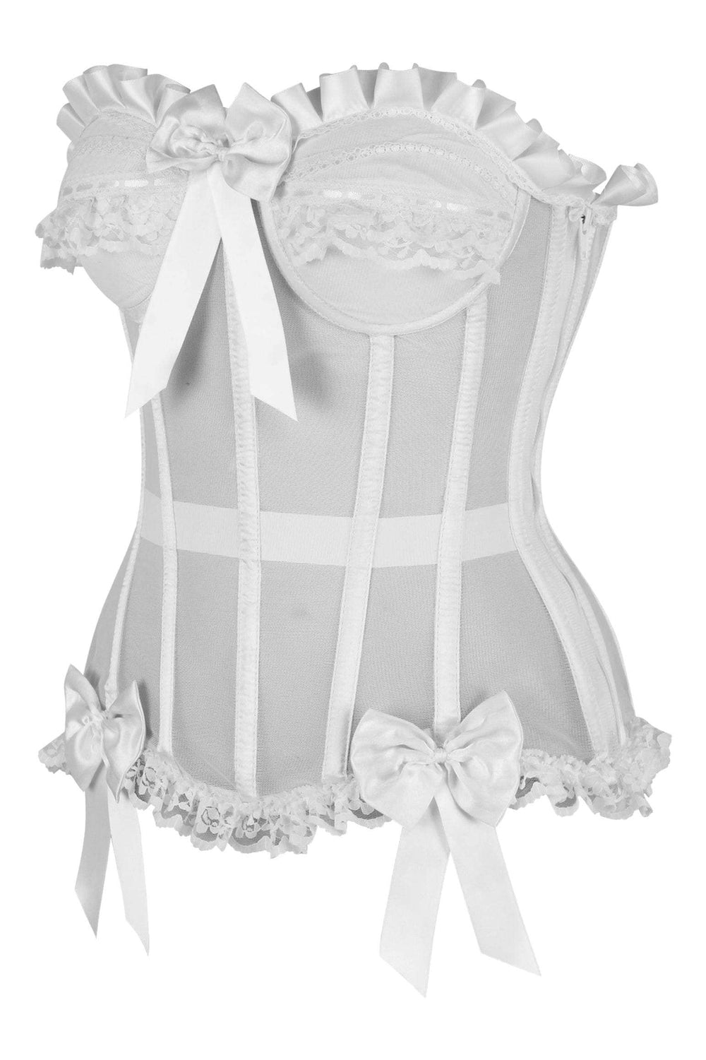 Daisy Corsets Top Drawer Steel Boned White Mesh Underwire Bustier Corset - Daisy Corsets - Flyclothing LLC