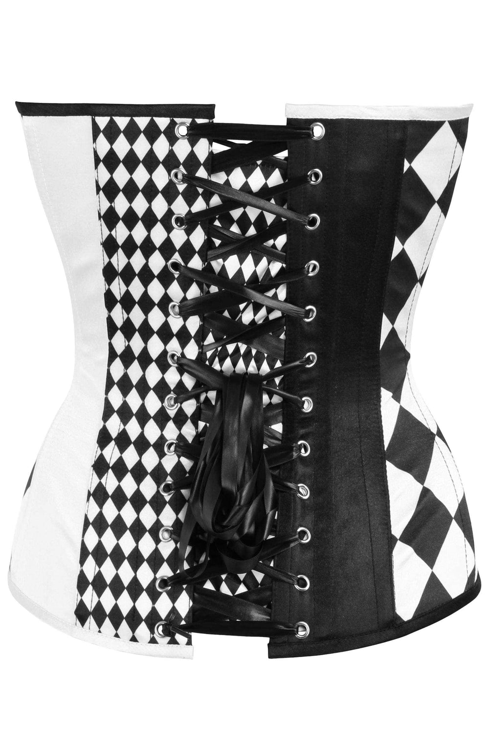 Daisy Corsets Top Drawer Black/White Print Steel Boned Corset - Daisy Corsets - Flyclothing LLC