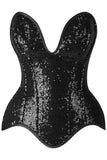 Daisy Corsets Top Drawer Steel Boned Black Sequin Plunge Neckline Overbust Corset - Daisy Corsets - Flyclothing LLC