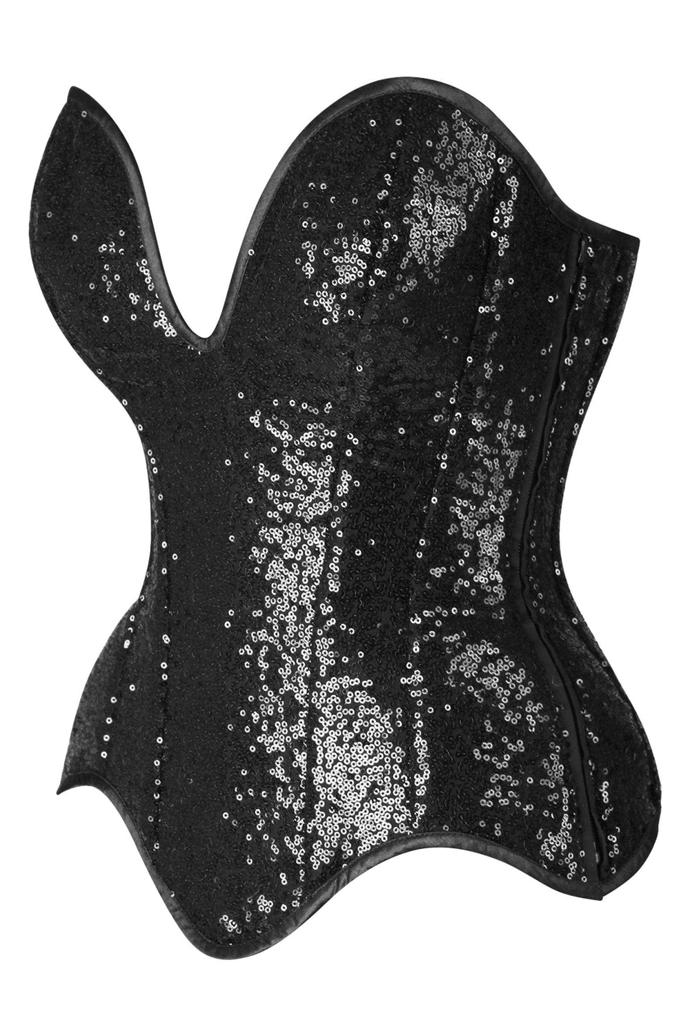 Daisy Corsets Top Drawer Steel Boned Black Sequin Plunge Neckline Overbust Corset - Daisy Corsets - Flyclothing LLC