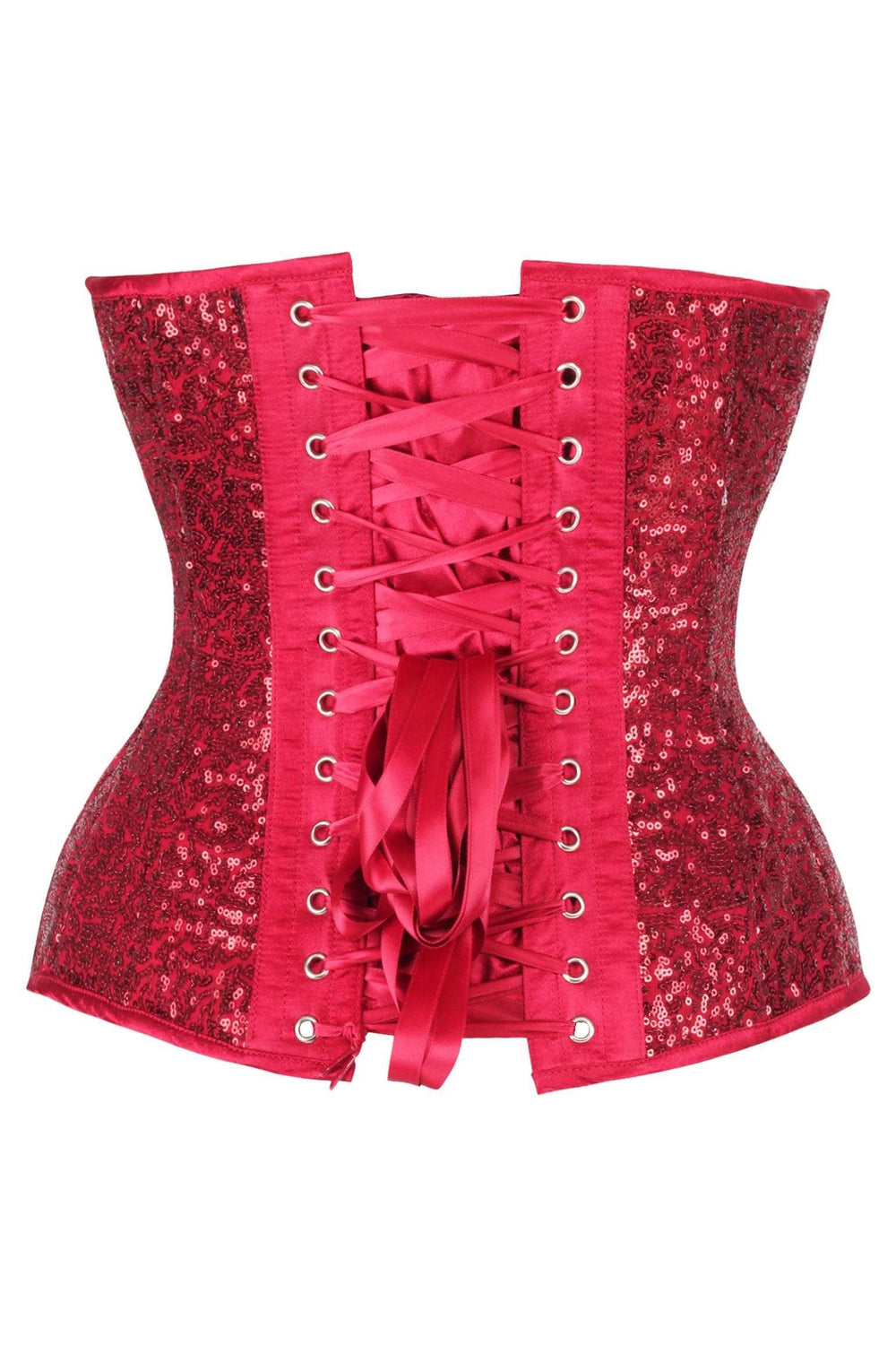 Daisy Corsets Top Drawer Steel Boned Red Sequin Plunge Neckline Overbust Corset - Daisy Corsets - Flyclothing LLC