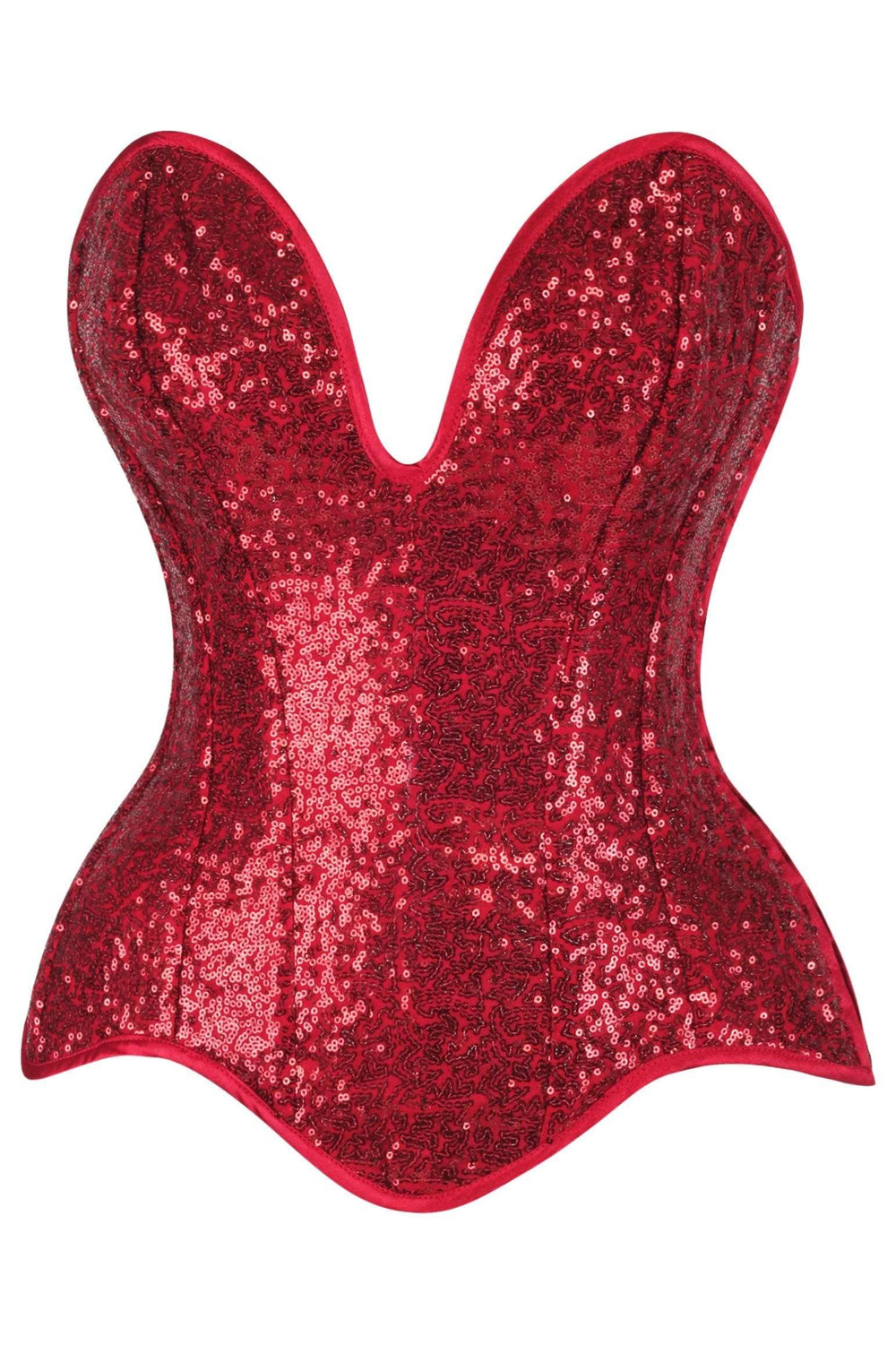 Daisy Corsets Top Drawer Steel Boned Red Sequin Plunge Neckline Overbust Corset - Daisy Corsets - Flyclothing LLC