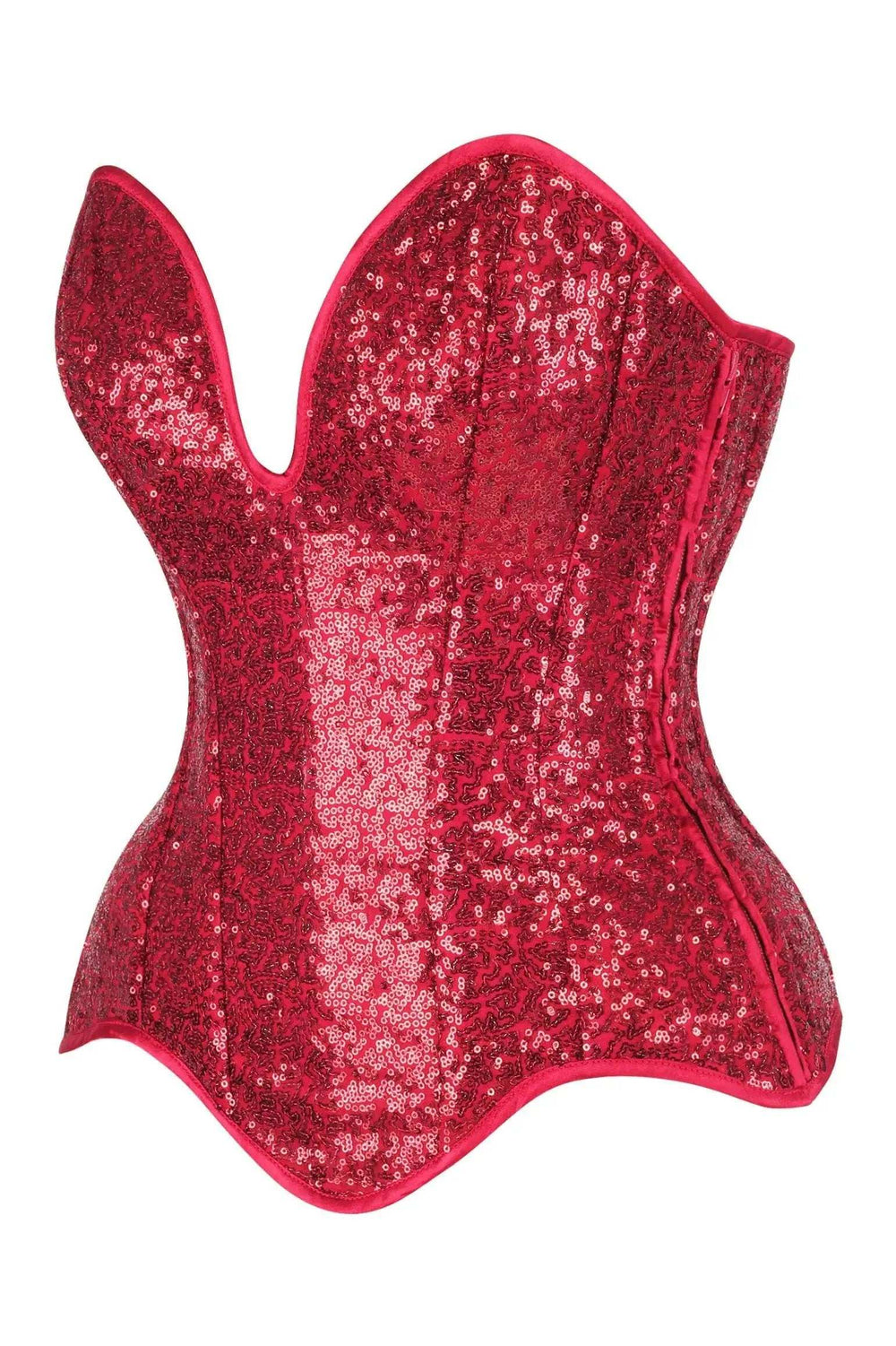 Daisy Corsets Top Drawer Steel Boned Red Sequin Plunge Neckline Overbust Corset - Daisy Corsets - Flyclothing LLC
