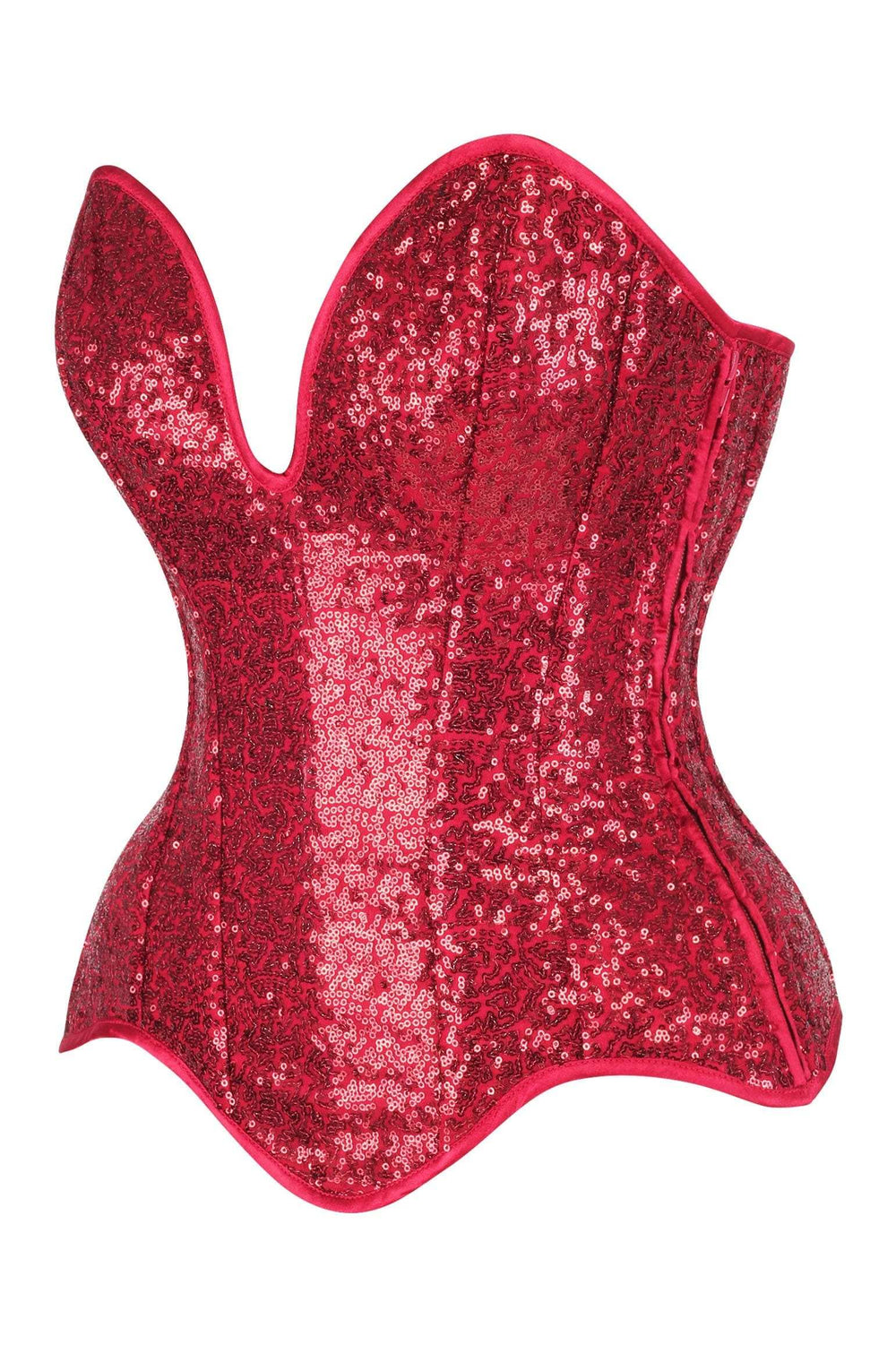 Daisy Corsets Top Drawer Steel Boned Red Sequin Plunge Neckline Overbust Corset - Daisy Corsets - Flyclothing LLC