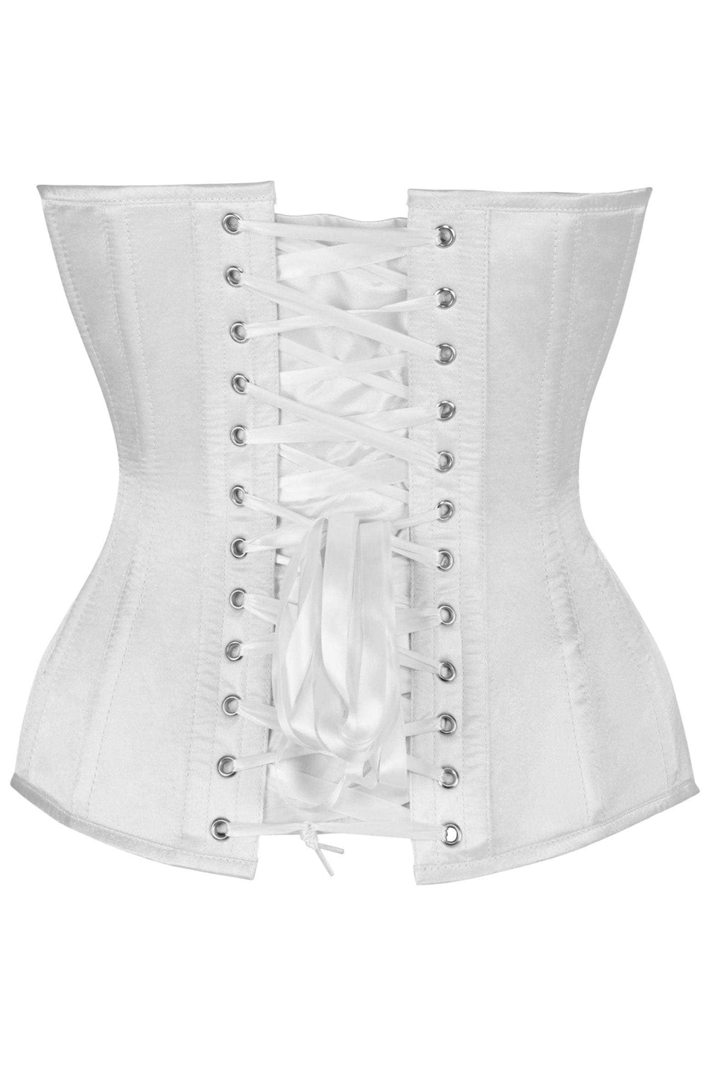 Daisy Corsets Top Drawer Steel Boned White Satin Plunge Neckline Overbust Corset - Daisy Corsets - Flyclothing LLC