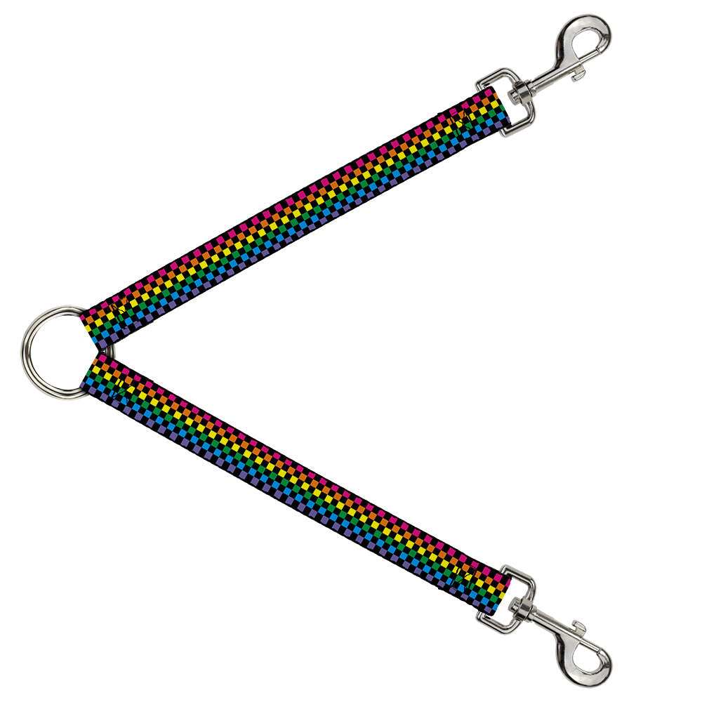 Dog Leash Splitter - Checker Black/Neon Rainbow - Buckle-Down - Flyclothing LLC