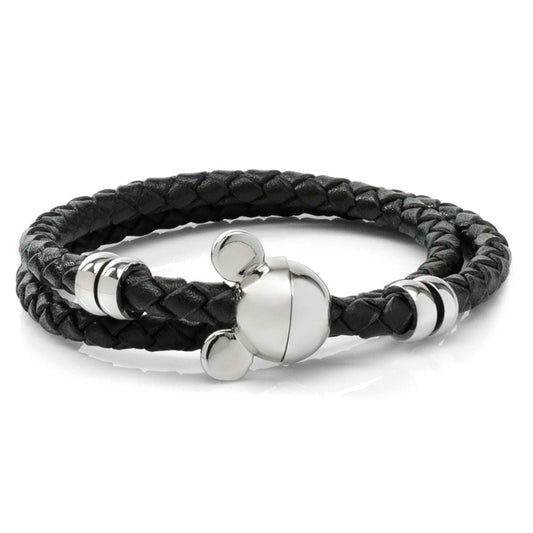 Disney Mickey Silhouette Black Double Wrapped Leather Bracelet