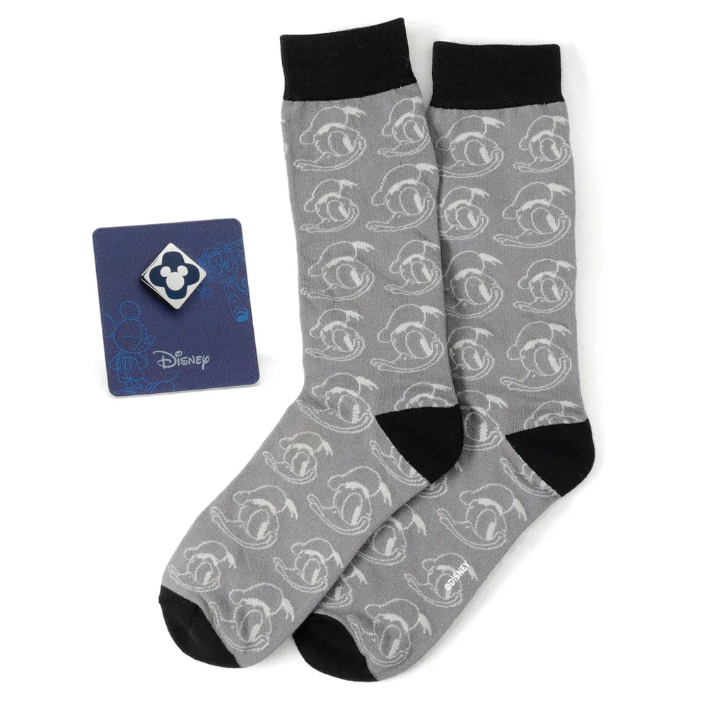 Disney Donald Duck Patterned Gray Socks and Mickey Mouse Blue Lapel Pin Gift Set - Cufflinks.com - Flyclothing LLC