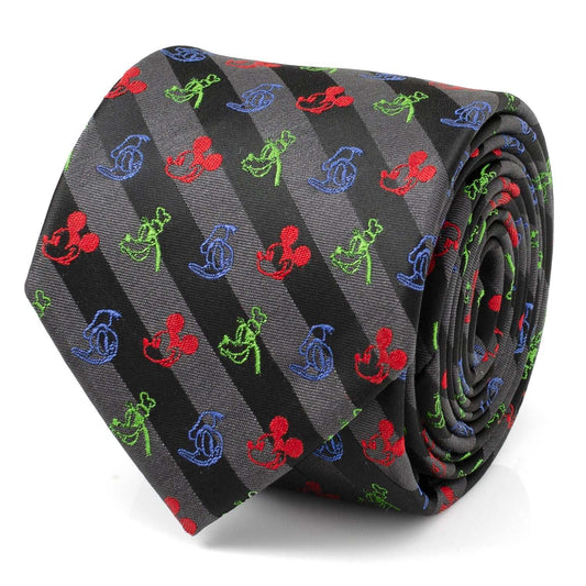 Disney Mickey and Friends Multi Black Stripe Men's Tie - Cufflinks.com - Flyclothing LLC