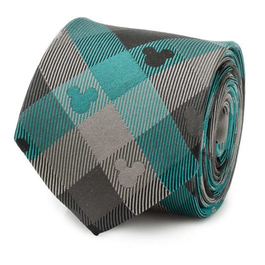 Disney Mickey Mouse Silhouette Teal Plaid Men's Tie - Cufflinks.com - Flyclothing LLC