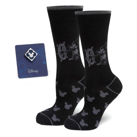 Disney Mickey Mouse Steamboat Willie Sock and Mickey Blue Lapel Pin Gift Set - Cufflinks.com - Flyclothing LLC