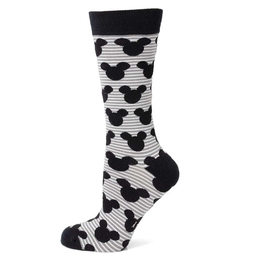 Disney Mickey Mouse Stripe Gray Sock and Mickey Blue Lapel Pin Gift Set