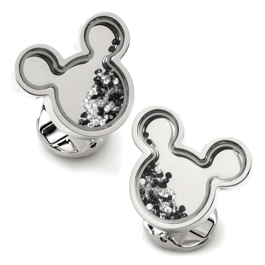 Disney Mickey Mouse Silhouette Floating B/W Crystal Stainless Steel Cufflinks - Cufflinks.com - Flyclothing LLC