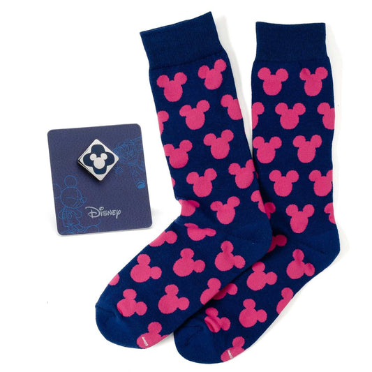 Disney Mickey Mouse Silhouette Pink Sock and Mickey Blue Lapel Pin Gift Set - Cufflinks.com - Flyclothing LLC