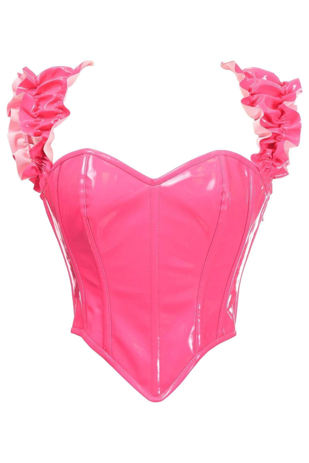 Daisy Corsets Top Drawer Steel Boned Hot Pink Patent Ruffle Sleeve Bustier Corset - Daisy Corsets - Flyclothing LLC