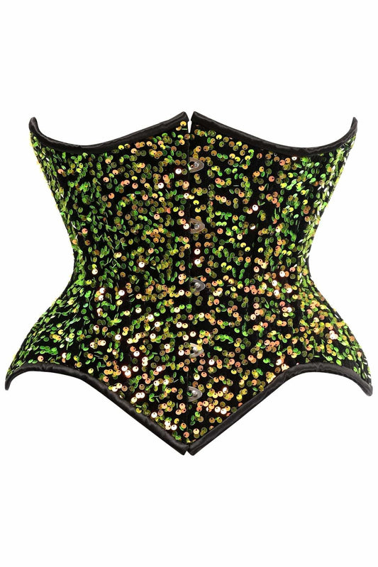 Daisy Corsets Top Drawer Multi Green Sequin Curvy Cut Waist Cincher Corset - Daisy Corsets - Flyclothing LLC