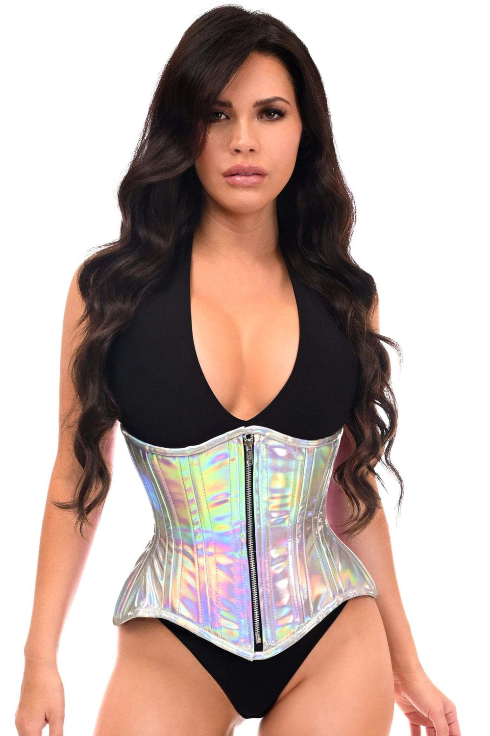 Daisy Corsets Top Drawer Silver Holo Double Steel Boned Underbust Waist Cincher Corset - Daisy Corsets - Flyclothing LLC