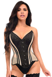 Daisy Corsets Top Drawer Nude Mesh & Black Satin Steel Boned Overbust Corset - Daisy Corsets - Flyclothing LLC