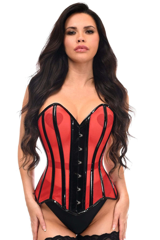Daisy Corsets Top Drawer Red Mesh Net w/Patent Steel Boned Overbust Corset - Daisy Corsets - Flyclothing LLC
