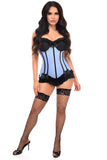 Daisy Corsets Lavish Lt Blue w/Black Lycra Hook & Eye Stretch Bustier Corset - Daisy Corsets - Flyclothing LLC