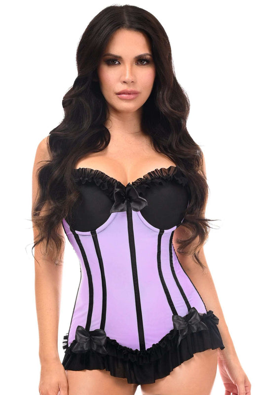 Daisy Corsets Lavish Lt Purple w/Black Lycra Hook & Eye Stretch Bustier Corset - Daisy Corsets - Flyclothing LLC
