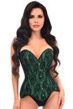 Daisy Corsets Top Drawer Green Satin w/Black Lace Overlay Steel Boned Overbust Corset - Daisy Corsets - Flyclothing LLC