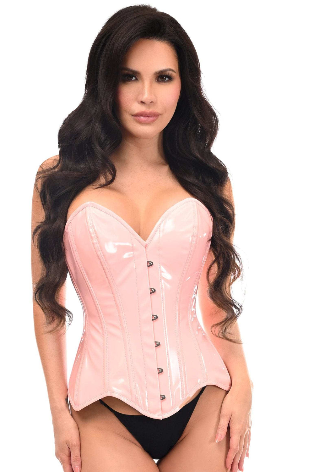 Daisy Corsets Top Drawer Lt Pink Patent Leather Steel Boned Overbust Corset - Daisy Corsets - Flyclothing LLC