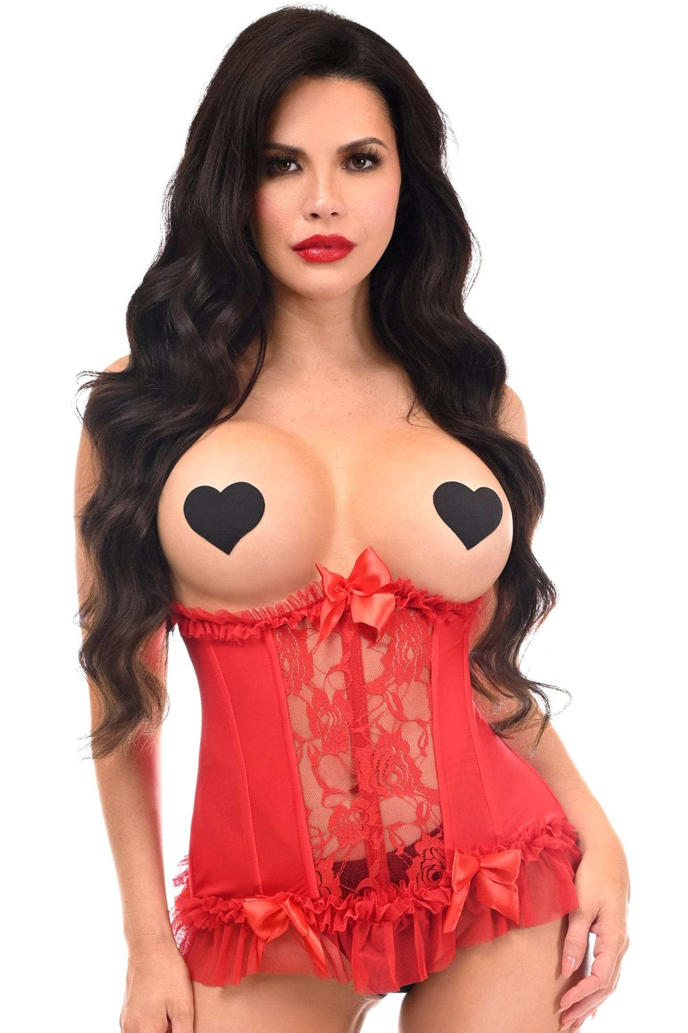 Daisy Corsets Lavish Red Lycra & Lace Hook & Eye Stretch Underbust Corset - Daisy Corsets - Flyclothing LLC