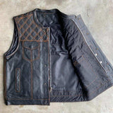 Orange Diamond - Mens Premium Leather Diamond Stitch Club Vest - Unik Just for Bikers - Flyclothing LLC