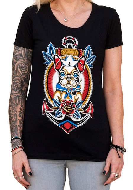 Black Market Art Company Sailor Dog Women's Loose Neck T-Shirt - Black Market Art Company - Flyclothing LLC