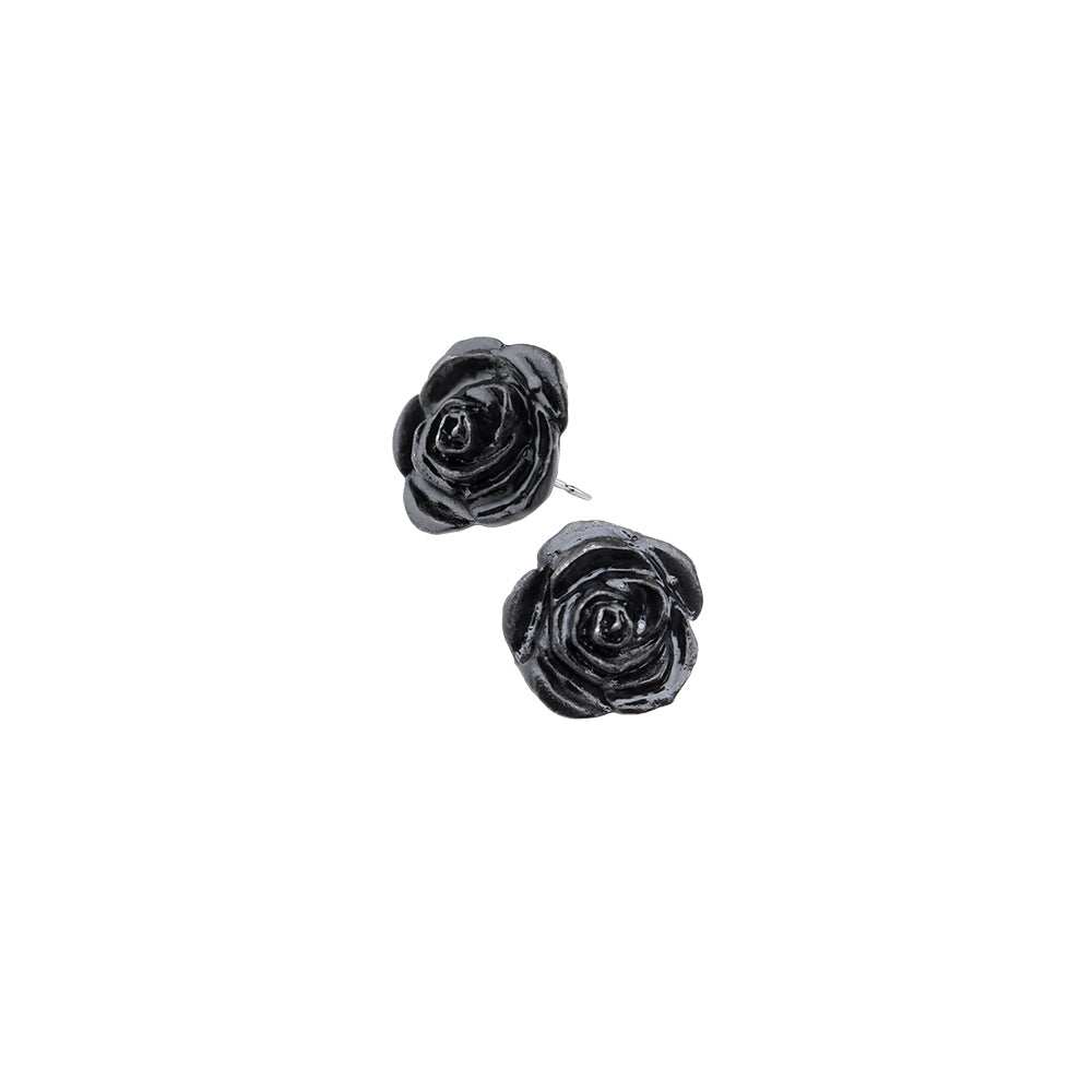 Alchemy Gothic Black Rose Stud Earrings - Alchemy Gothic - Flyclothing LLC