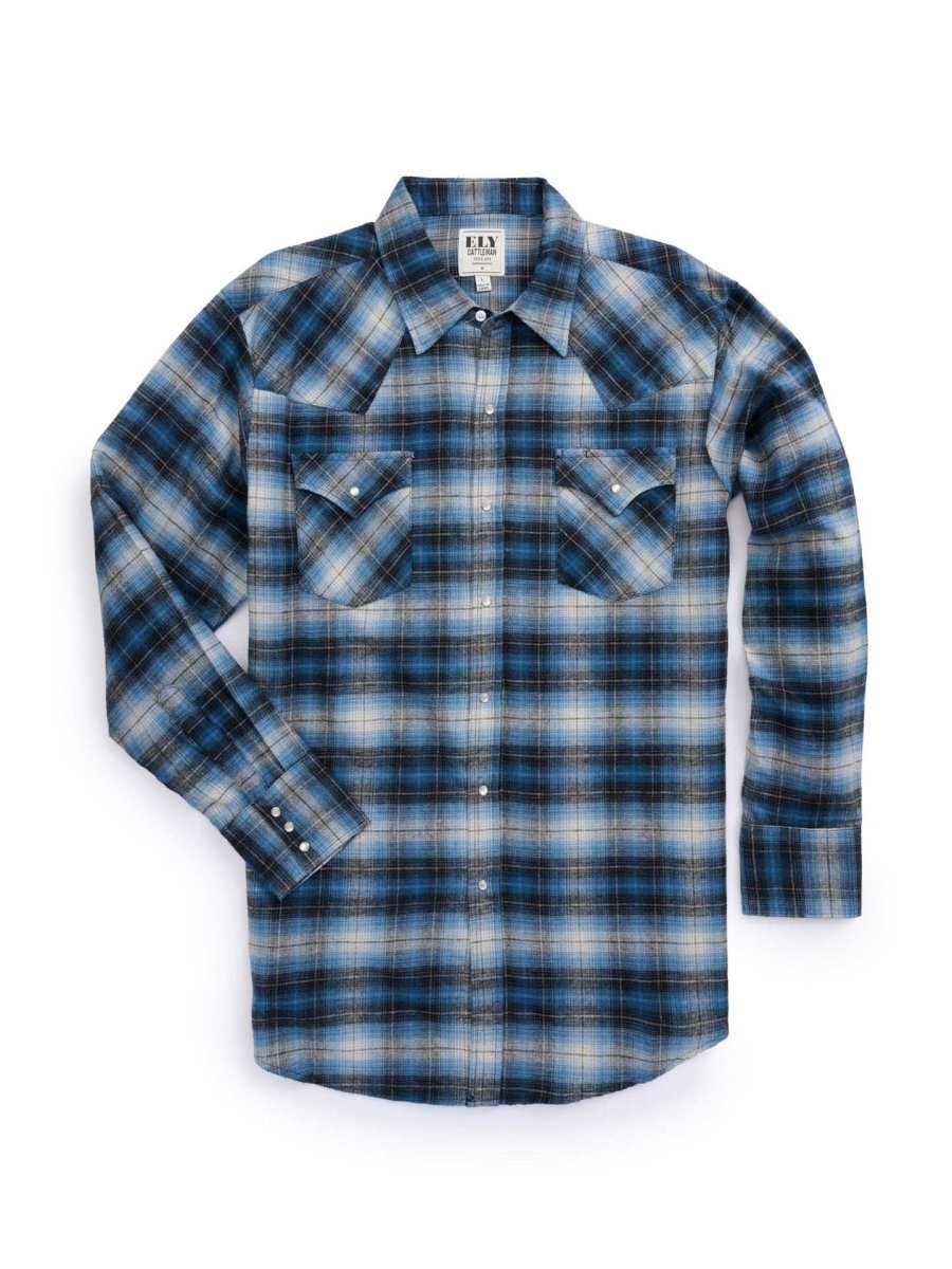 Men's Ely Cattleman Long Sleeve Flannel Plaid Western Snap Shirt - Ely Cattleman - Flyclothing LLC