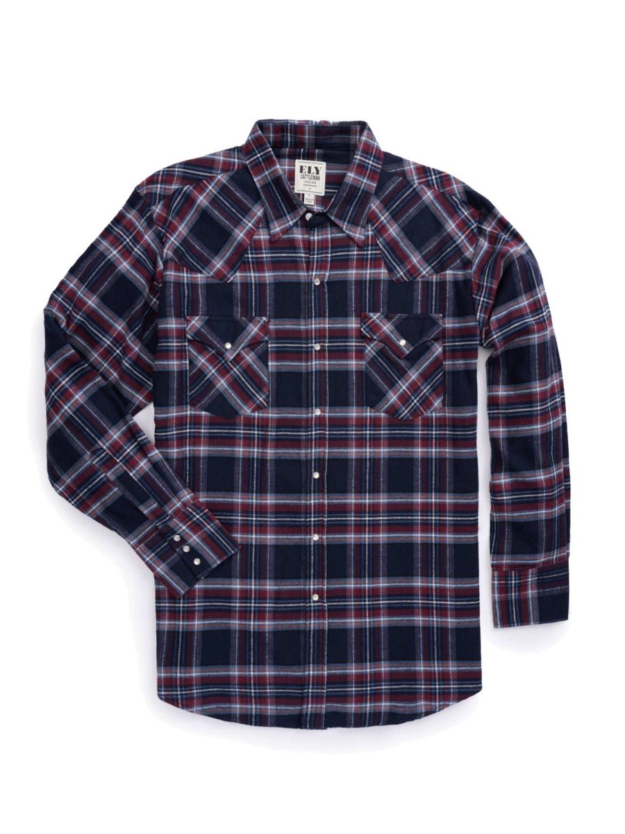 Men's Ely Cattleman Long Sleeve Flannel Plaid Western Snap Shirt - Ely Cattleman - Flyclothing LLC