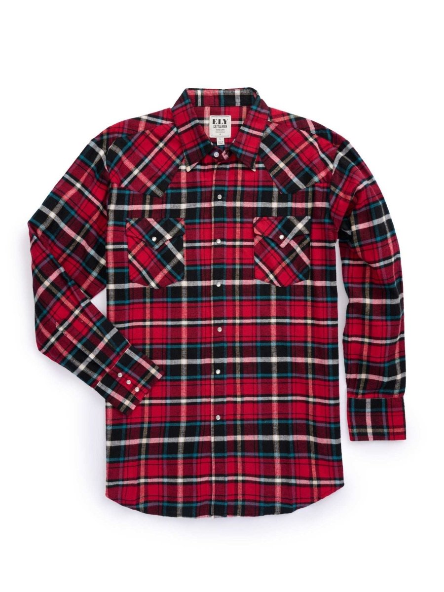 Men's Ely Cattleman Long Sleeve Flannel Plaid Western Snap Shirt - Ely Cattleman - Flyclothing LLC