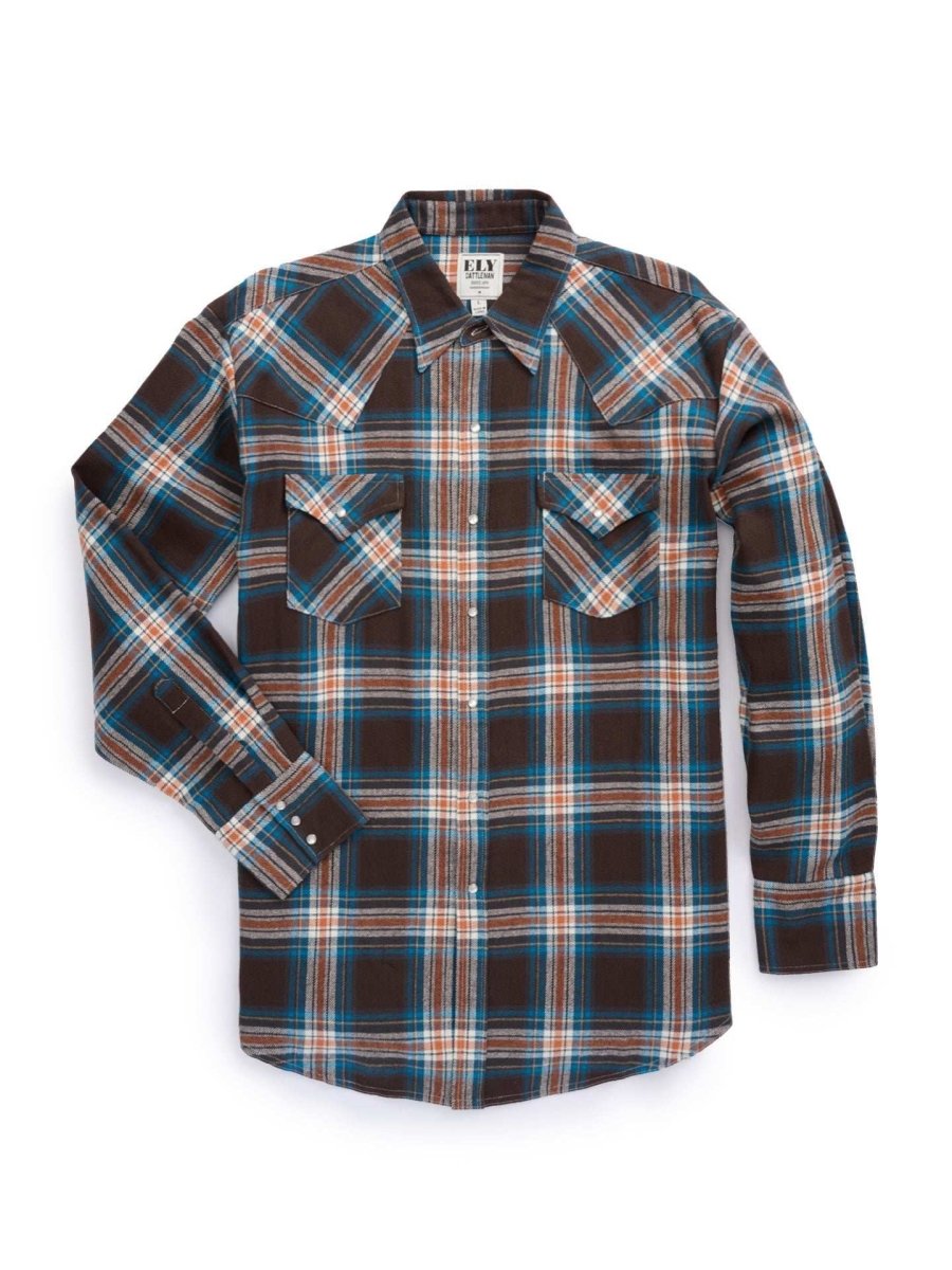 Men's Ely Cattleman Long Sleeve Brawny Flannel Western Snap Shirt - Ely Cattleman - Flyclothing LLC
