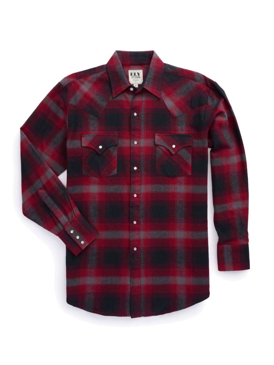 Men's Ely Cattleman Long Sleeve Brawny Flannel Western Snap Shirt - Ely Cattleman - Flyclothing LLC