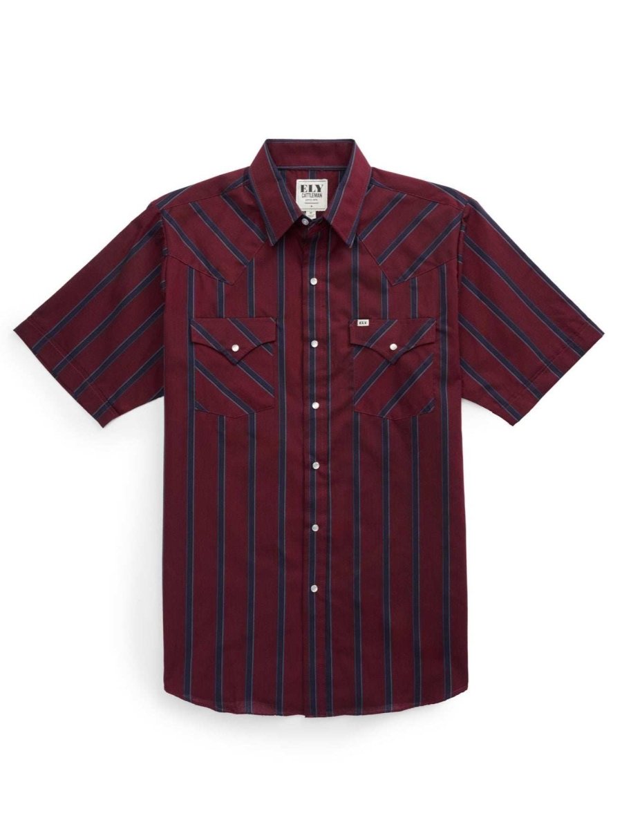 Men's Ely Cattleman Short Sleeve Stripe Western Snap Shirt - Ely Cattleman - Flyclothing LLC