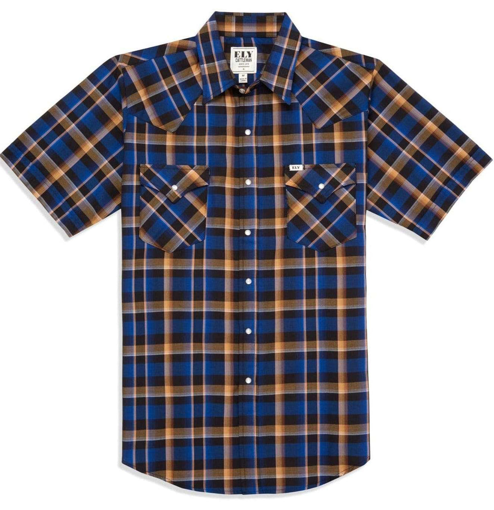 Men's Ely Cattleman Short Sleeve Plaid Western Snap Shirt - Ely Cattleman - Flyclothing LLC