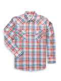 Men's Ely Cattleman Long Sleeve Textured Plaid Western Snap Shirt- Melon - Ely Cattleman - Flyclothing LLC