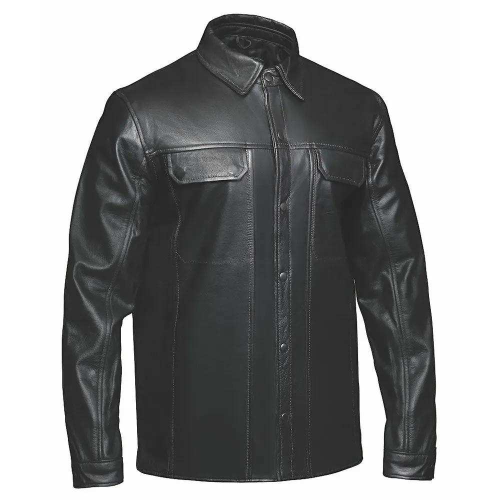 Edge - Mens Premium Leather Shirt Jacket - Unik Just for Bikers - Flyclothing LLC