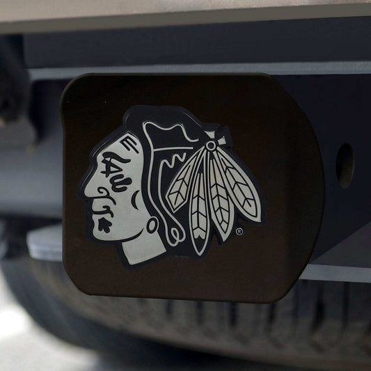 Chicago Blackhawks Black Metal Hitch Cover with Metal Chrome 3D Emblem - Chicago Blackhawks - Flyclothing LLC