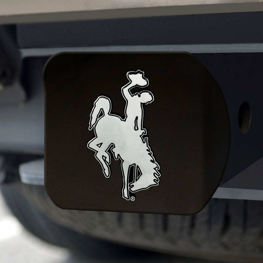 Wyoming Cowboys Black Metal Hitch Cover with Metal Chrome 3D Emblem - Wyoming - Flyclothing LLC