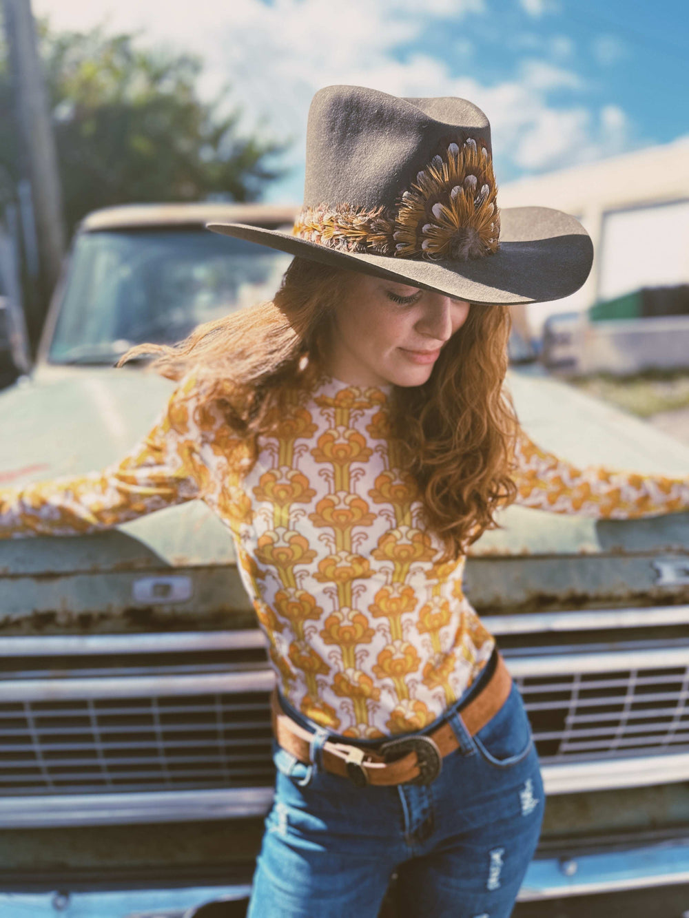 Streets of Gold Golden Yellow Tulip Flower MESH TOP - Lil Bee's Bohemian - Flyclothing LLC