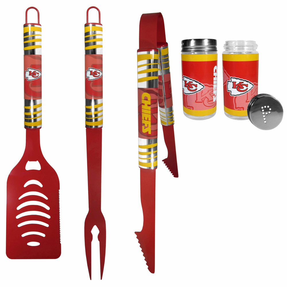 Kansas City Chiefs 3pc Color BBQ Tools w/Salt & Pepper Shakers - Kansas City Chiefs - Flyclothing LLC