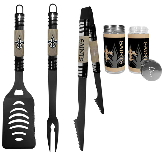New Orleans Saints 3pc Color BBQ Tools w/Salt & Pepper Shakers - New Orleans Saints - Flyclothing LLC