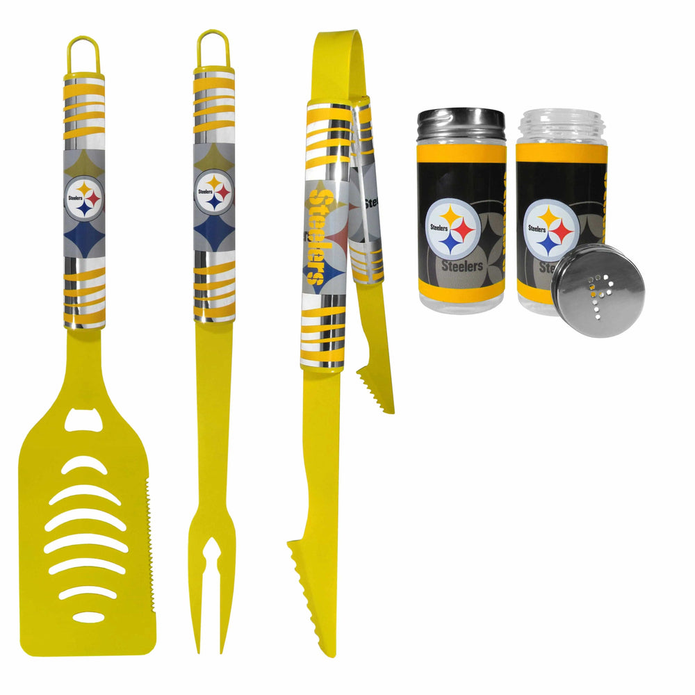 Pittsburgh Steelers 3pc Color BBQ Tools w/Salt & Pepper Shakers - Pittsburgh Steelers - Flyclothing LLC