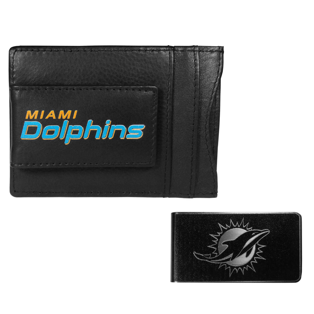 Miami Dolphins Leather Cash & Cardholder & Black Money Clip - Miami Dolphins - Flyclothing LLC