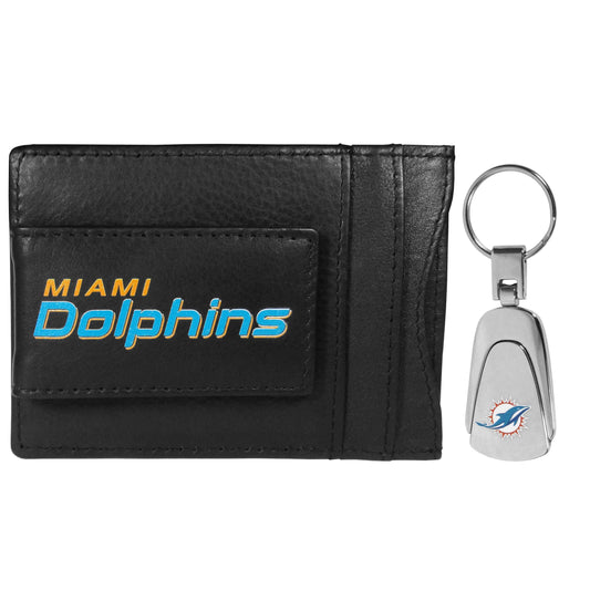 Miami Dolphins Leather Cash & Cardholder & Steel Key Chain - Miami Dolphins - Flyclothing LLC